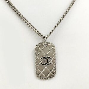 Chanel Necklace Coco Mark Silver Plated Dog Tag A41491